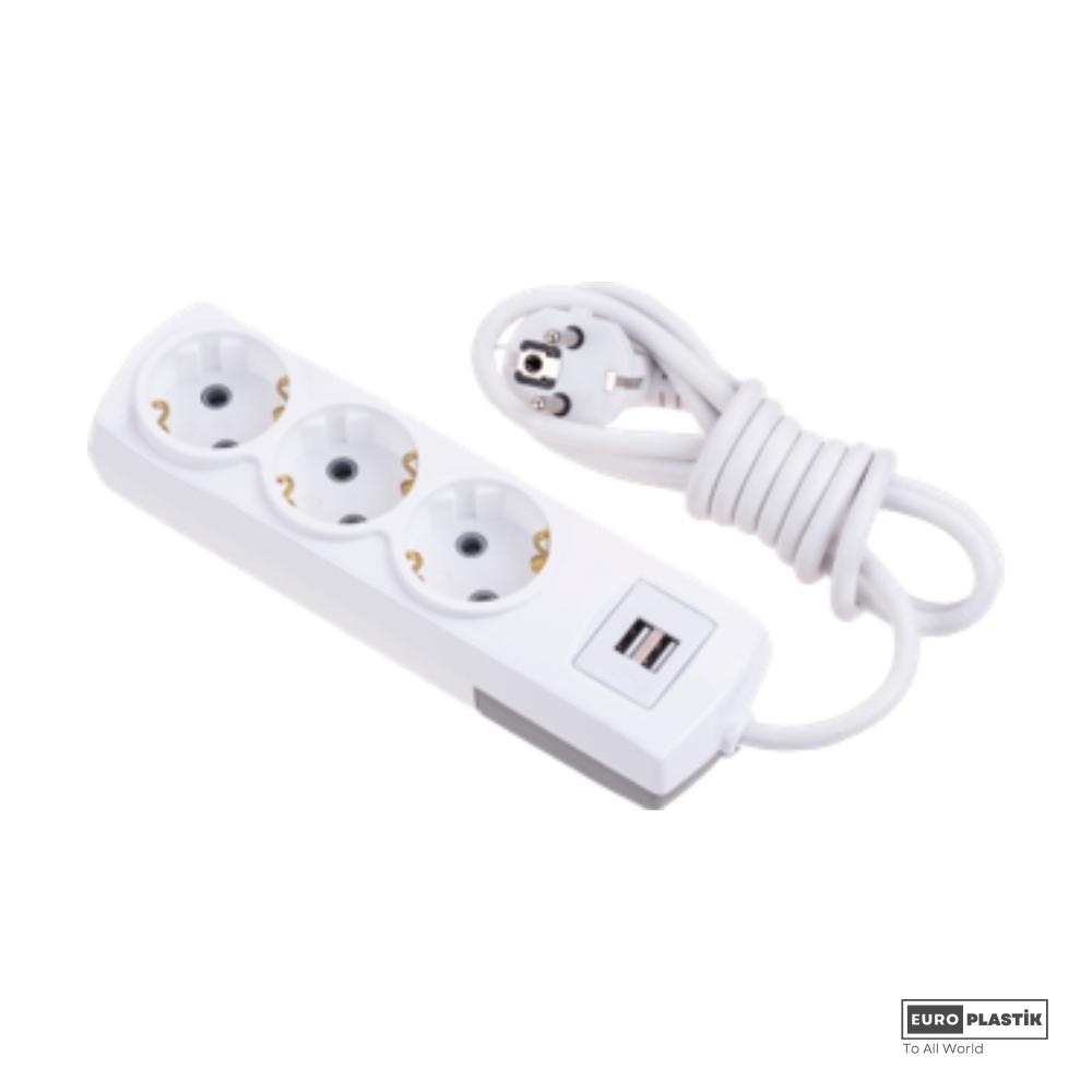 3 Gangs Earthed Group Socket With 5mt Cable and USB